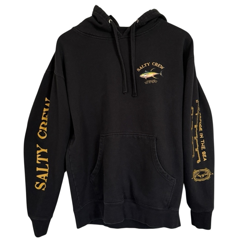 SALTY CREW AHI MOUNT HOODED FLEECE BLACK MEN’S SIZE LARGE